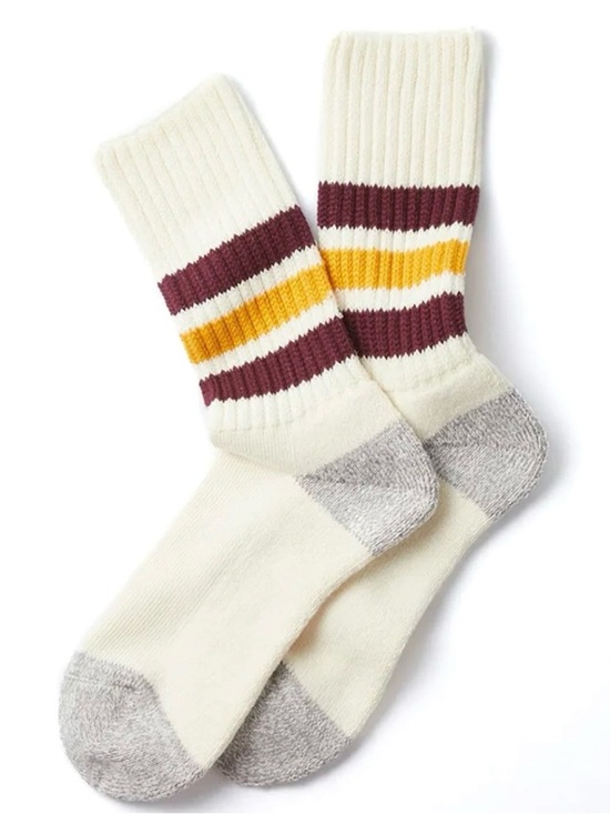 Rototo Accessories - RoToTo Retro Coarse Ribbed Old School Crew Socks in Gold & Bourdeaux NWT
